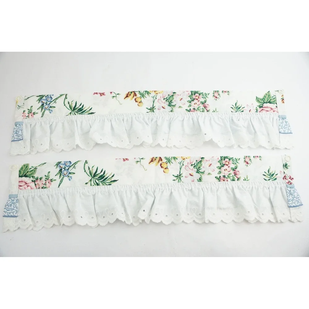 EUC‎ Vintage Pottery Barn Floral Crib Skirt Valance Set 2pc Eyelet Lace Ruffle